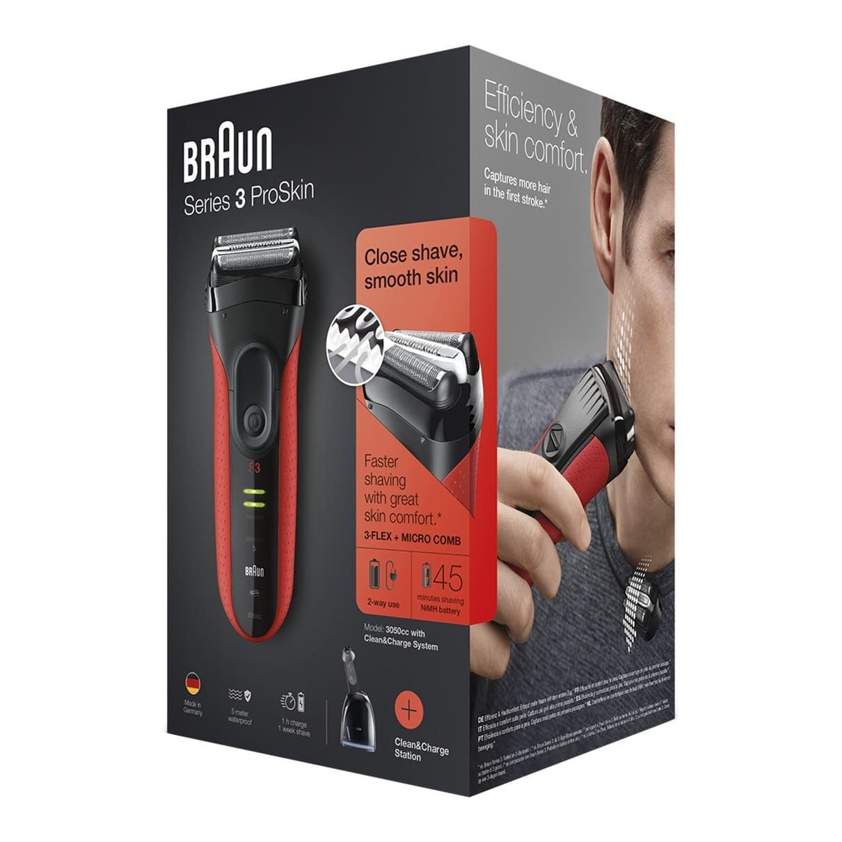  Braun Series 3 ProSkin 3050cc, 81585586,   Clean&Charge, Red